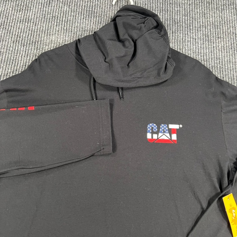 Caterpillar CAT Hooded Shirt Mens Large Gray Long Sleeve 4th of July American
